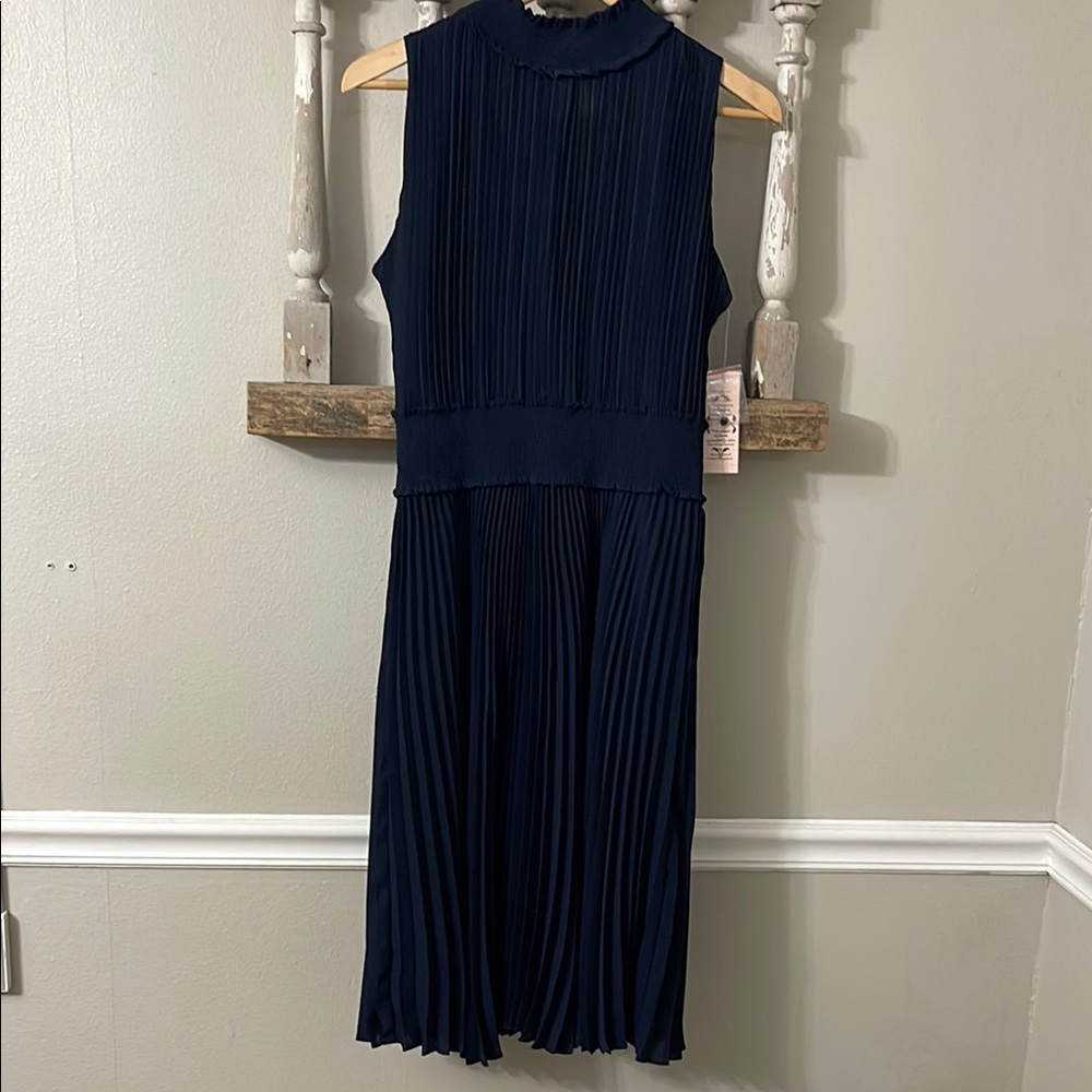 Nanette Lepore Navy Pleated Midi Dress